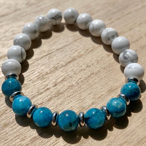Handmade Jewelry - Pacific Blue Apatite & Howlite Chakra Bracelet